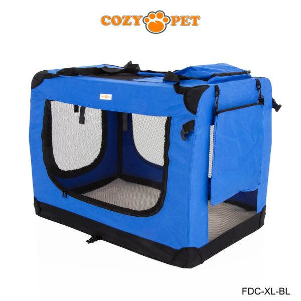 Fabric Dog Crate 90cm Blue by Cozy Pet Puppy Carrier Cat Travel Cage Rabbit Model: FDC-XL-BL