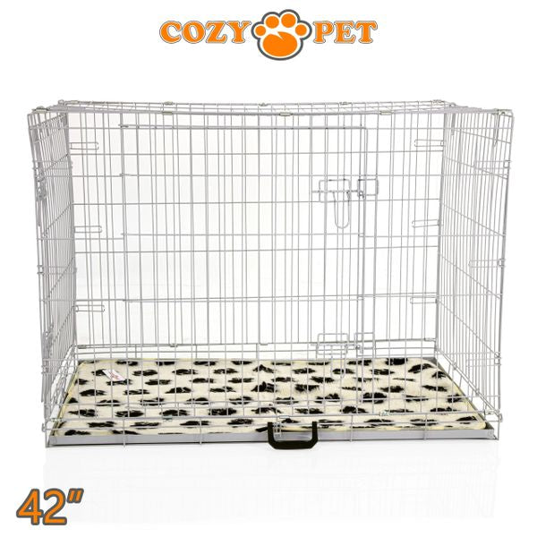 42" Cozy Pet Dog Cage in Light Grey with Taylored Vet Bedding and Metal Tray - DC42G + VB42C