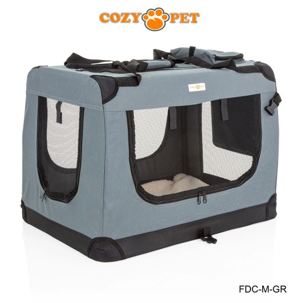 Fabric Dog Crate 70cm Grey by Cozy Pet Puppy Carrier Cat Travel Cage Rabbit Model: FDC-M-GR