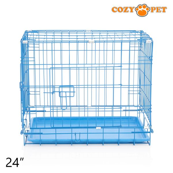24" Cozy Pet Dog Cage in Blue with ABS Tray - DCP24BL