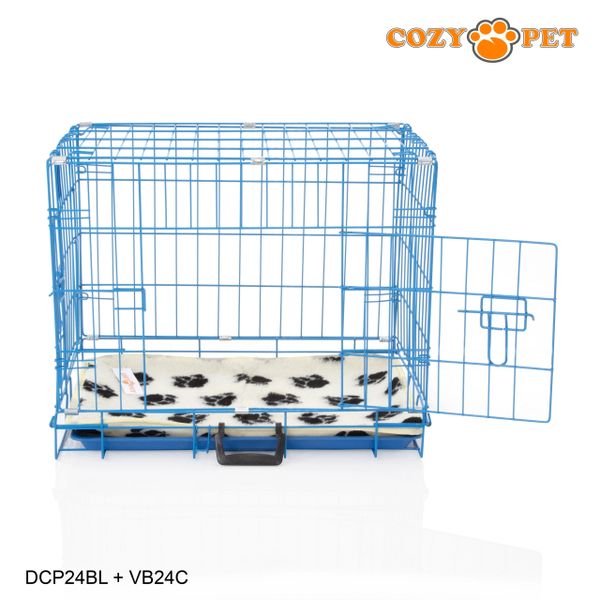 24" Cozy Pet Dog Cage in Blue with ABS Tray and Vet Bed - DCP24BL + VB24C