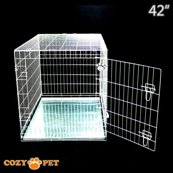 42" Cozy Pet Dog Cage in Silver (Zinc Coated) with Metal Tray - DC42S
