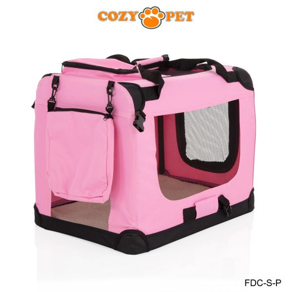 Fabric Dog Crate 60cm Pink by Cozy Pet Puppy Carrier Cat Travel Cage Rabbit Model: FDC-S-P