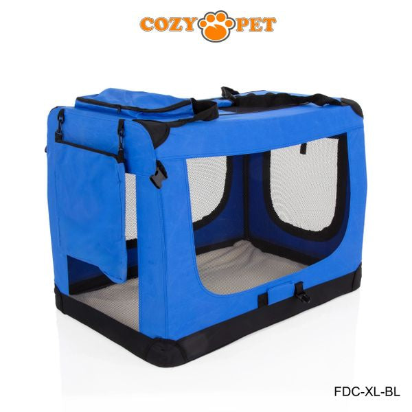 Fabric Dog Crate 90cm Blue by Cozy Pet Puppy Carrier Cat Travel Cage Rabbit Model: FDC-XL-BL - RET - Customer Return 30% Discount.