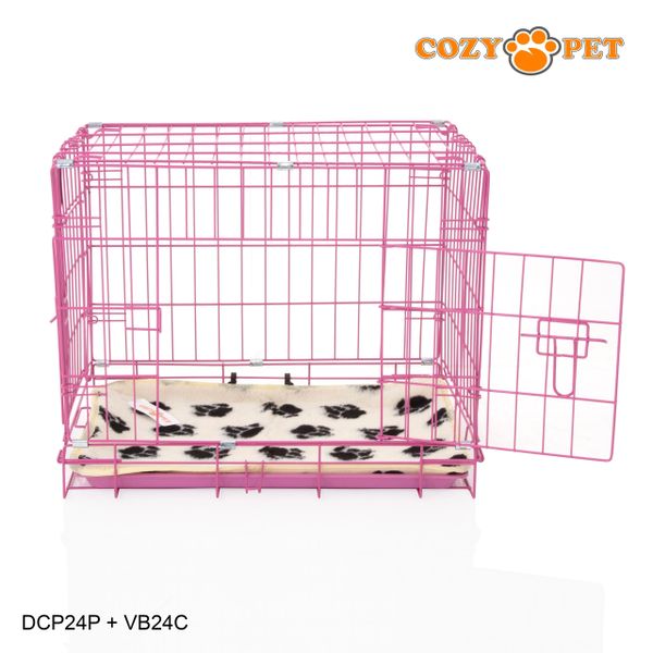 24" Cozy Pet Dog Cage in Pink with ABS Tray and Vet Bed - DCP24P + VB24C