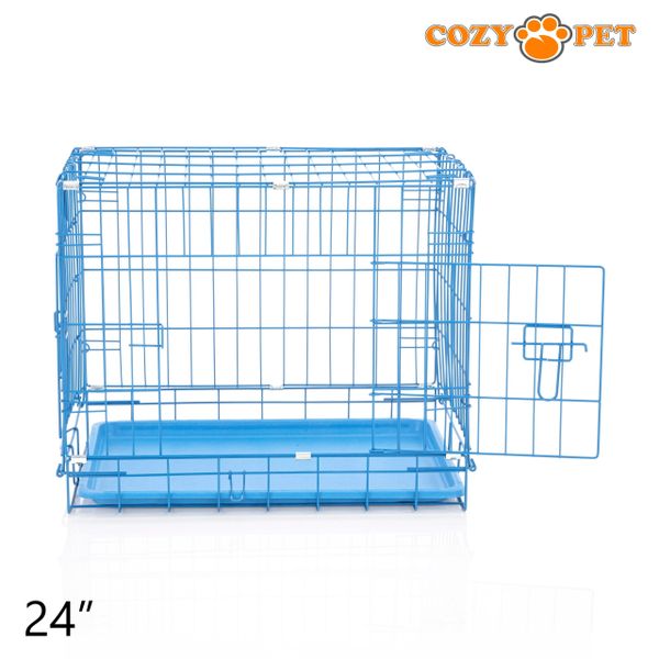 24" Cozy Pet Dog Cage in Blue with ABS Tray - DCP24BL