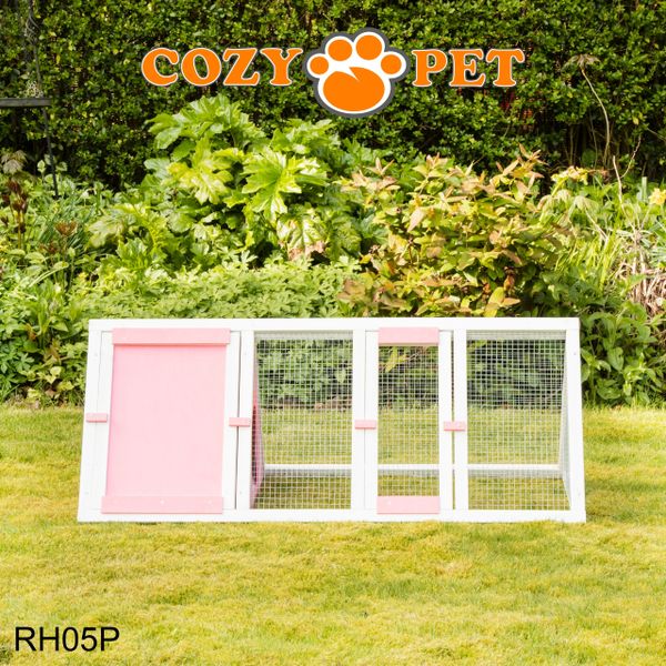Rabbit Hutch with Run by Cozy Pet Triangular, Tortoise Run, Guinea Pig Hutch - Pink - RH05P