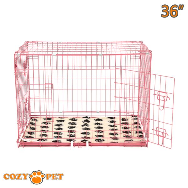 Dog Cage 36" in Pink by Cozy Pet with Taylored Vet Bedding and Metal Tray - DC36P + VB36C
