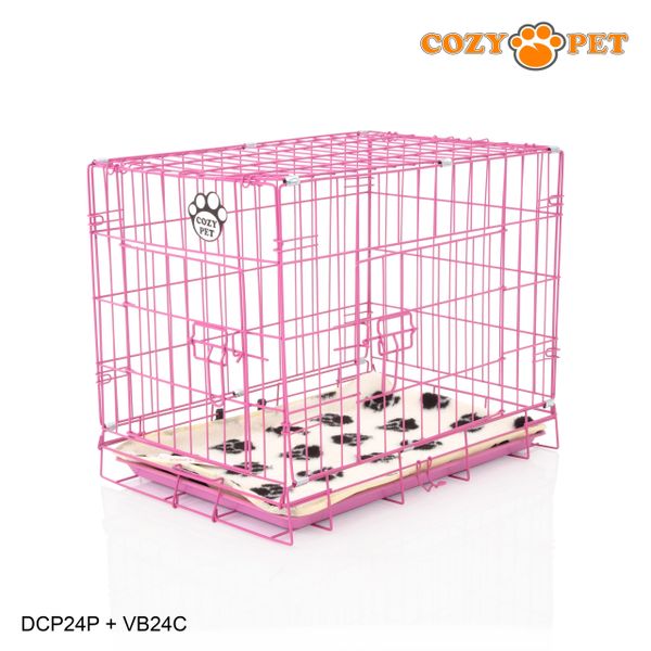 24" Cozy Pet Dog Cage in Pink with ABS Tray and Vet Bed - DCP24P + VB24C