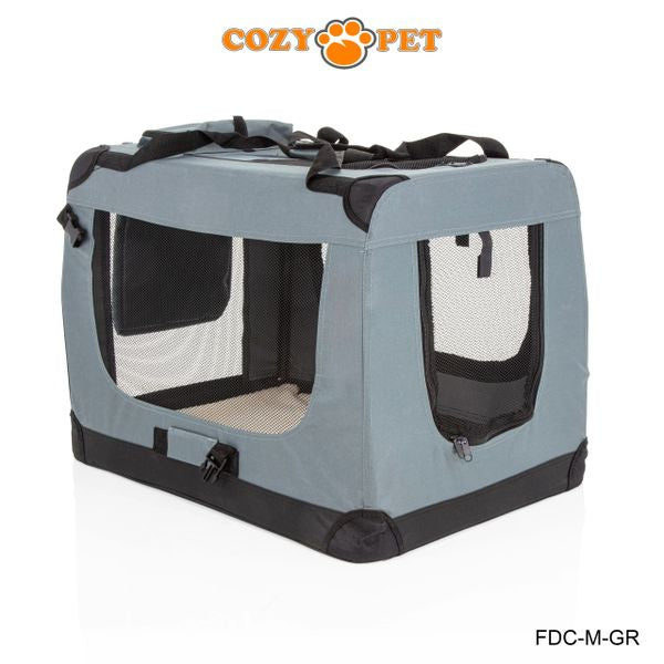 Fabric Dog Crate 70cm Grey by Cozy Pet Puppy Carrier Cat Travel Cage Rabbit Model: FDC-M-GR