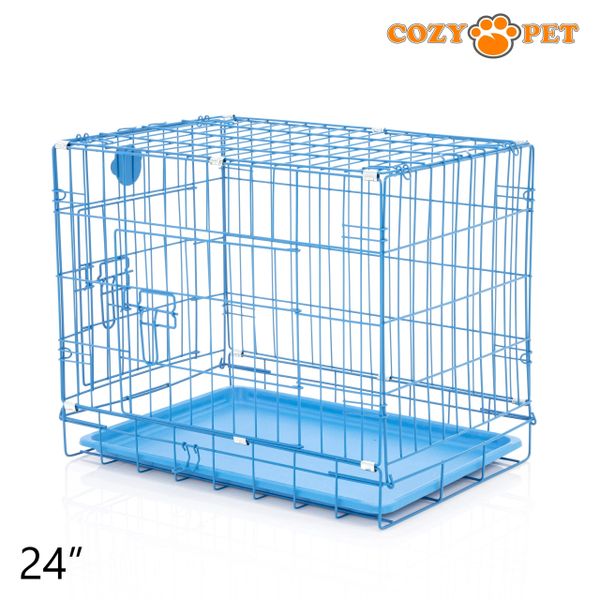24" Cozy Pet Dog Cage in Blue with ABS Tray - DCP24BL
