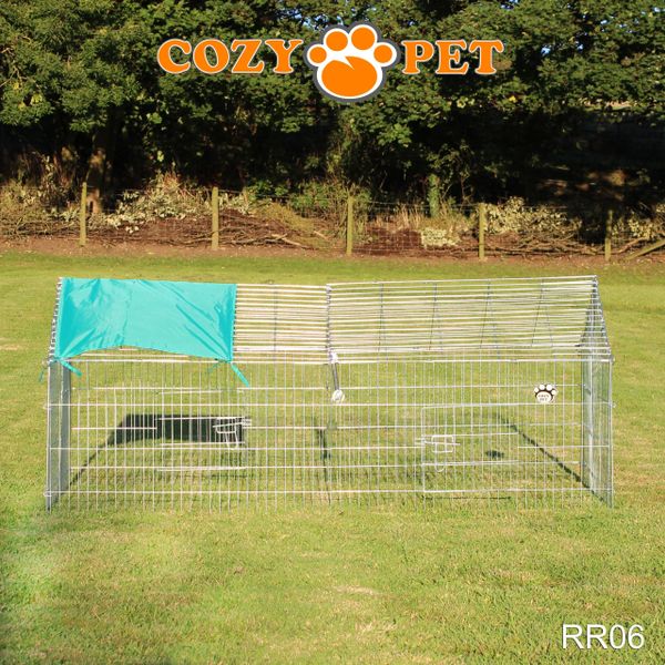 Rabbit Run with Pitched Roof and Sunshade Galvanised Rectangular 1.8m Long by Cozy Pet Model RR06