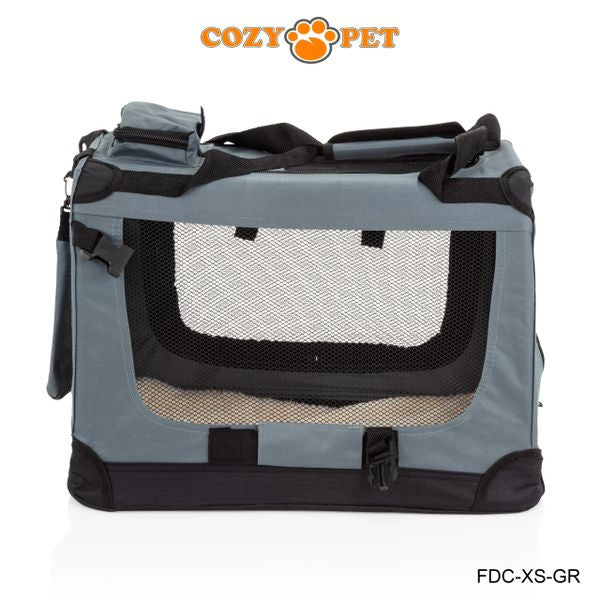 Fabric Dog Crate 50cm Grey by Cozy Pet Puppy Carrier Cat Travel Cage Rabbit Model: FDC-XS-GR