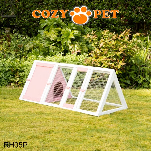 Rabbit Hutch with Run by Cozy Pet Triangular, Tortoise Run, Guinea Pig Hutch - Pink - RH05P
