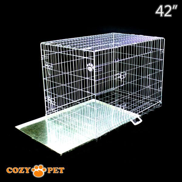 42" Cozy Pet Dog Cage in Silver (Zinc Coated) with Metal Tray - DC42S