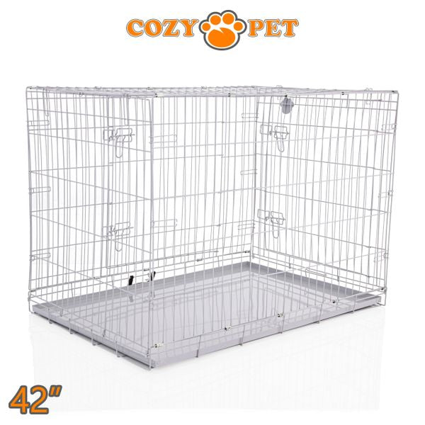 42 Cozy Pet Dog Cage in Light Grey with Metal Tray DC42G