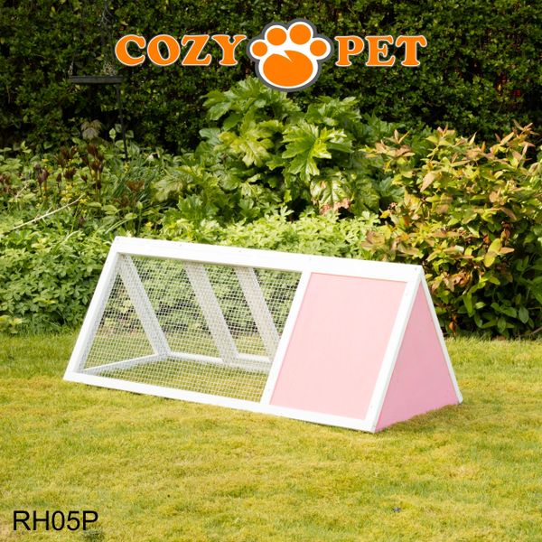 Rabbit Hutch with Run by Cozy Pet Triangular, Tortoise Run, Guinea Pig Hutch - Pink - RH05P