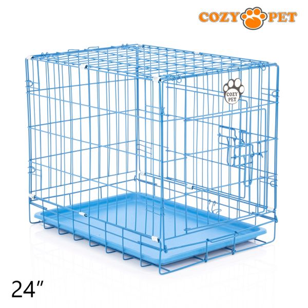 24" Cozy Pet Dog Cage in Blue with ABS Tray - DCP24BL