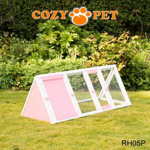 Rabbit Hutch with Run by Cozy Pet Triangular, Tortoise Run, Guinea Pig Hutch - Pink - RH05P
