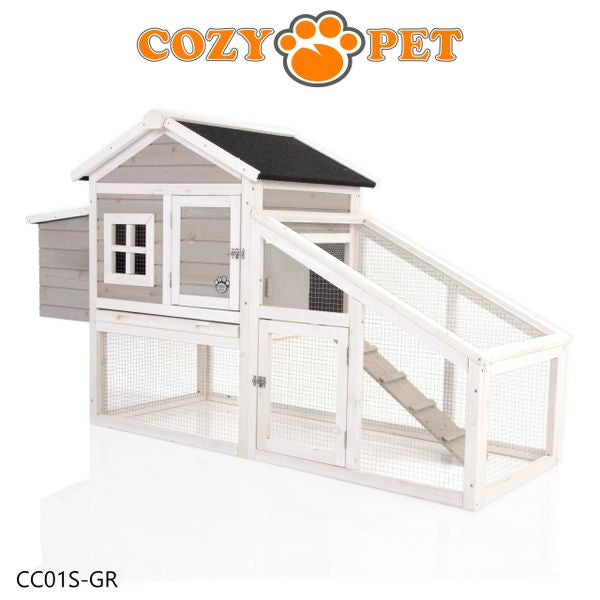 Chicken Coop Hen House by Cozy Pet Rabbit Hutch Grey and White Model CC01S-GR