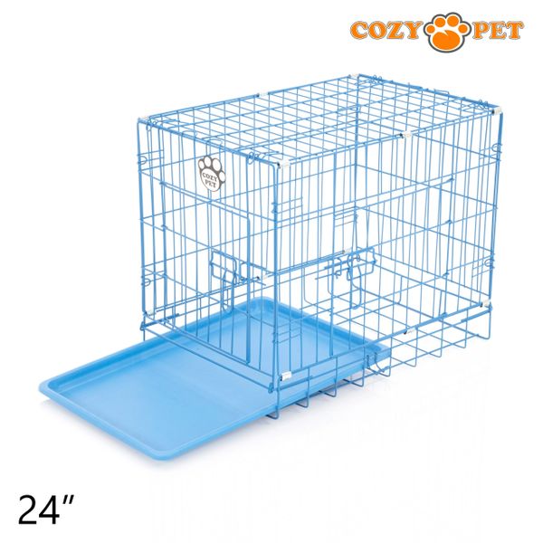 24" Cozy Pet Dog Cage in Blue with ABS Tray - DCP24BL
