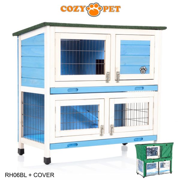 Rabbit Hutch 3ft with Cover by Cozy Pet Blue RH06BL RH06C