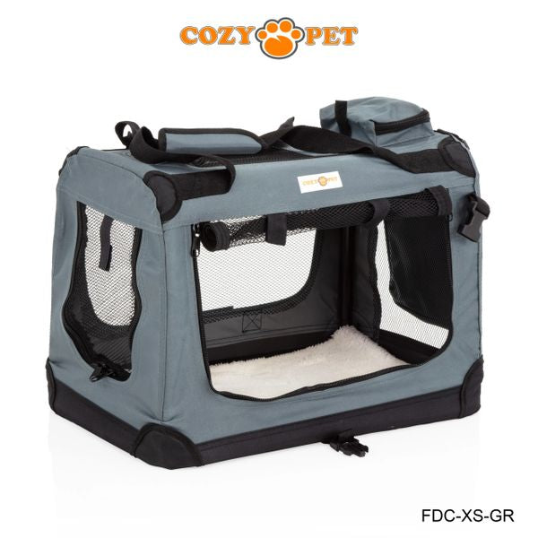 Fabric Dog Crate 50cm Grey by Cozy Pet Puppy Carrier Cat Travel Cage Rabbit Model: FDC-XS-GR