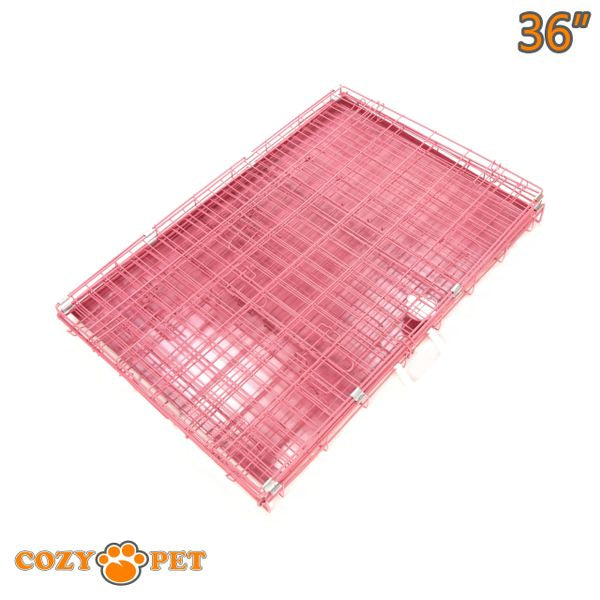 Dog Cage 36" in Pink by Cozy Pet with Taylored Vet Bedding and Metal Tray - DC36P + VB36C