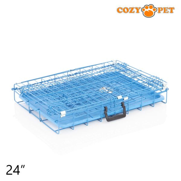 24" Cozy Pet Dog Cage in Blue with ABS Tray and Vet Bed - DCP24BL + VB24C