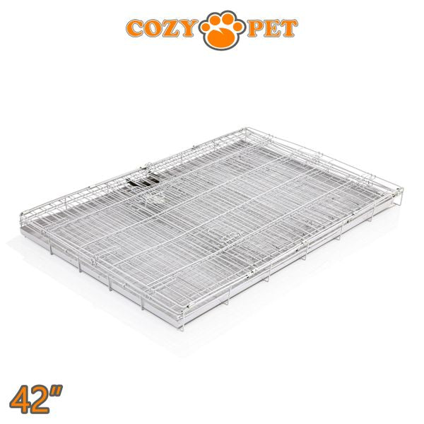 42" Cozy Pet Dog Cage in Light Grey with Taylored Vet Bedding and Metal Tray - DC42G + VB42C