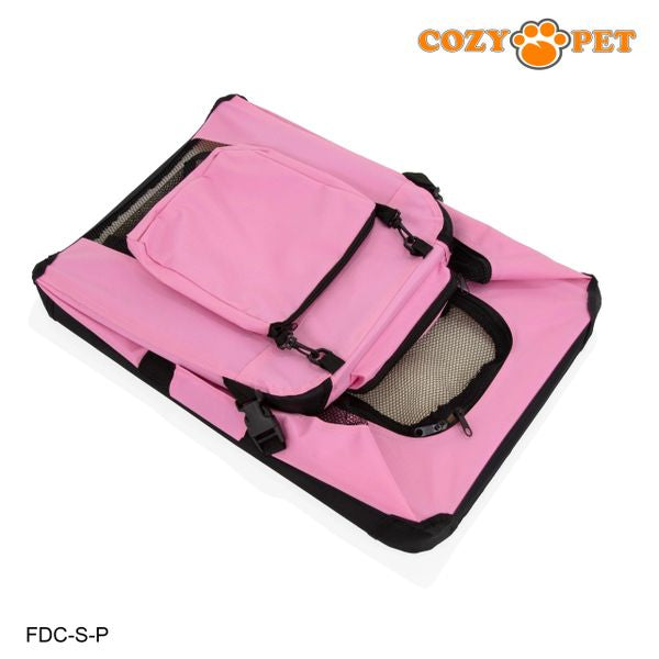 Fabric Dog Crate 60cm Pink by Cozy Pet Puppy Carrier Cat Travel Cage Rabbit Model: FDC-S-P