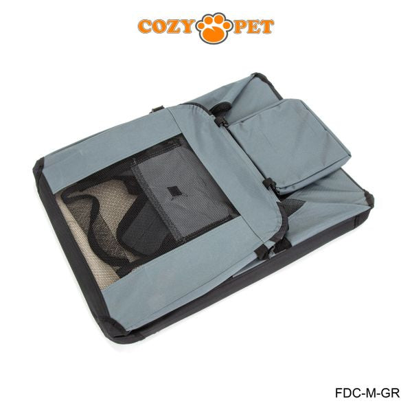 Fabric Dog Crate 70cm Grey by Cozy Pet Puppy Carrier Cat Travel Cage Rabbit Model: FDC-M-GR