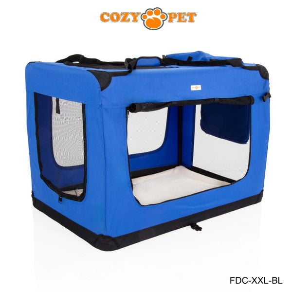Fabric Dog Crate 101cm Blue by Cozy Pet Puppy Carrier Cat Travel Cage Rabbit Model: FDC-XXL-BL