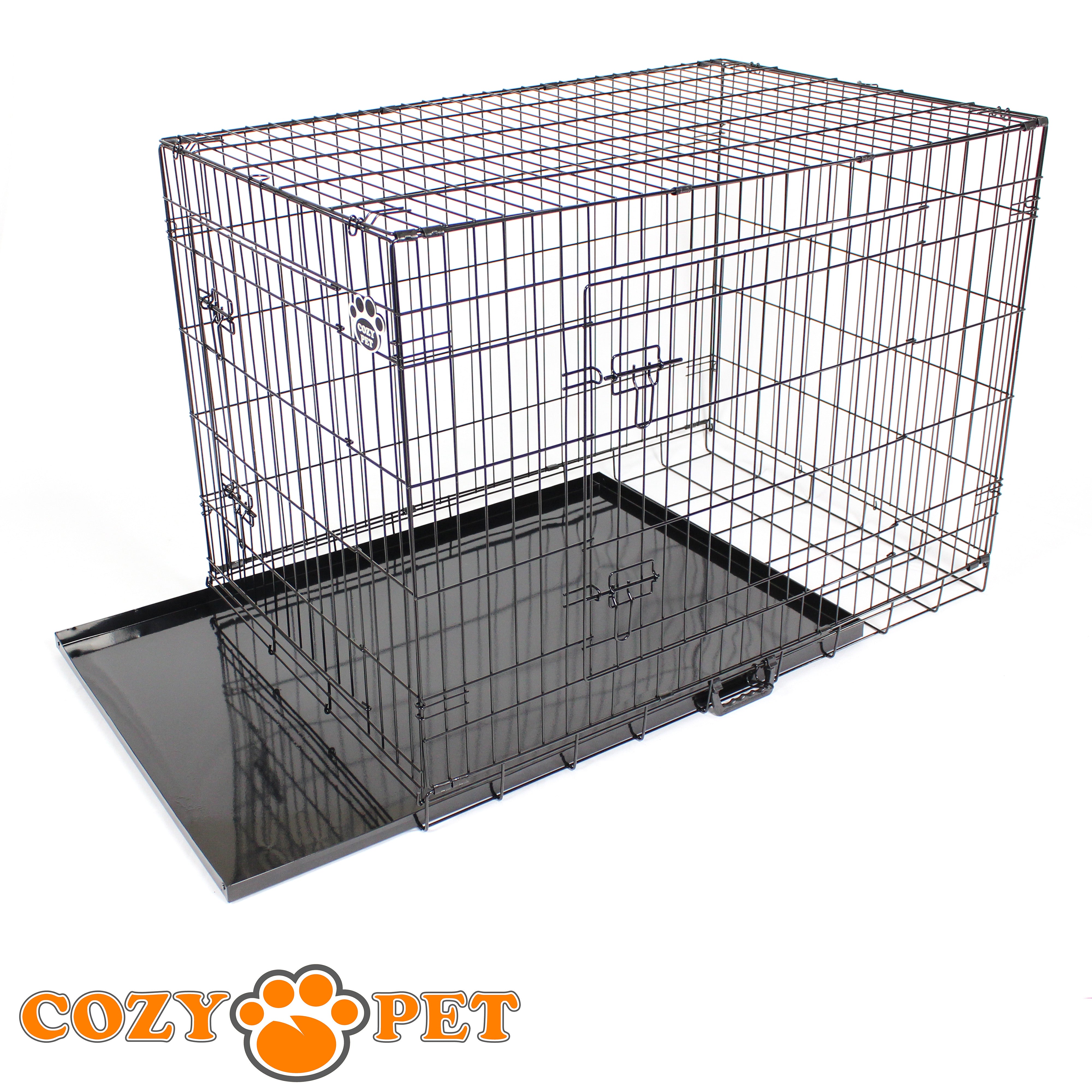 42" Cozy Pet Dog Cage in Black with Taylored Vet Bedding and Metal Tray - DC42B + VB42C