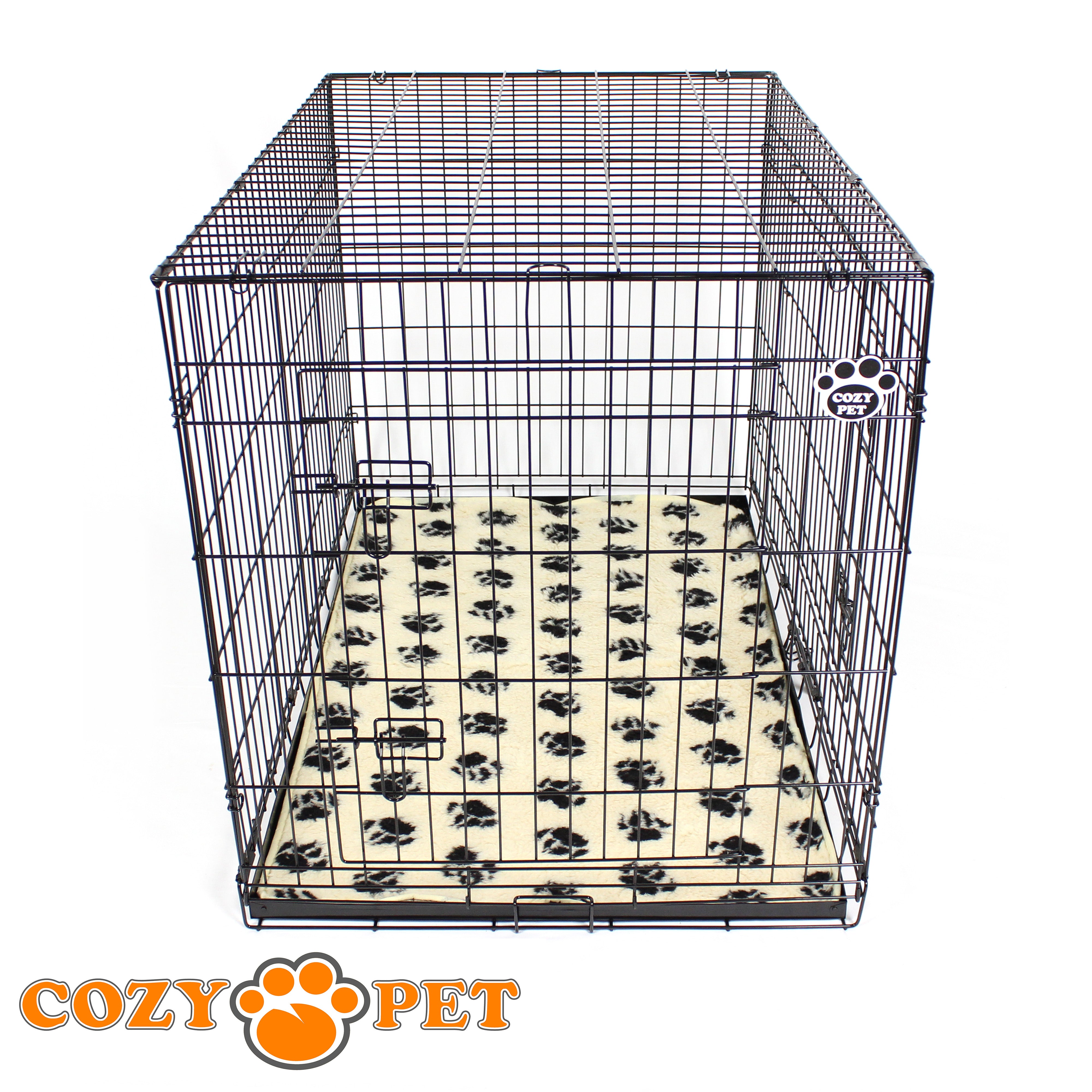 42" Cozy Pet Dog Cage in Black with Taylored Vet Bedding and Metal Tray - DC42B + VB42C