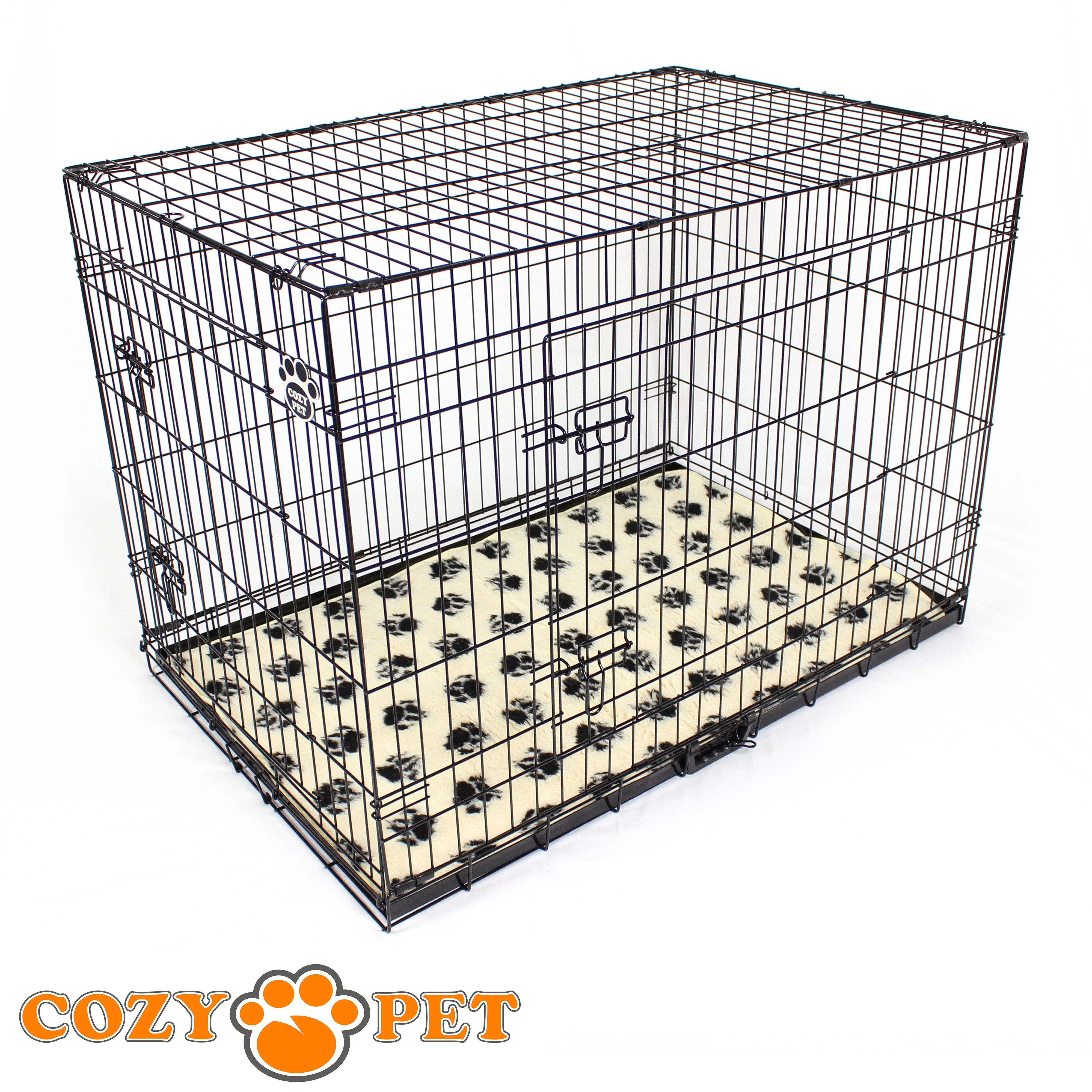 42" Cozy Pet Dog Cage in Black with Taylored Vet Bedding and Metal Tray - DC42B + VB42C