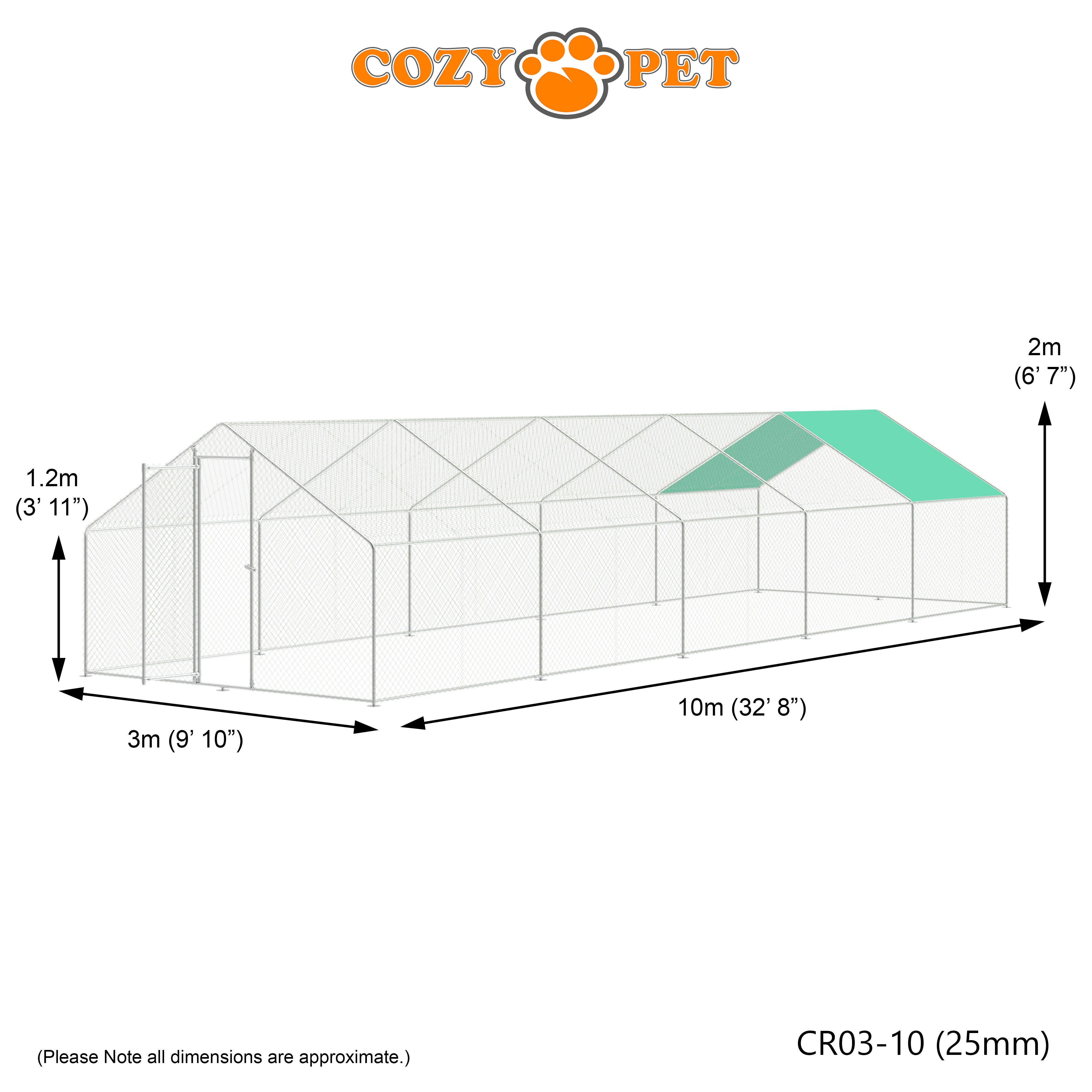 Chicken Run By Cozy Pet 3m X 10m 25mm Galvanised Steel Frame - CR03-10 (25mm)