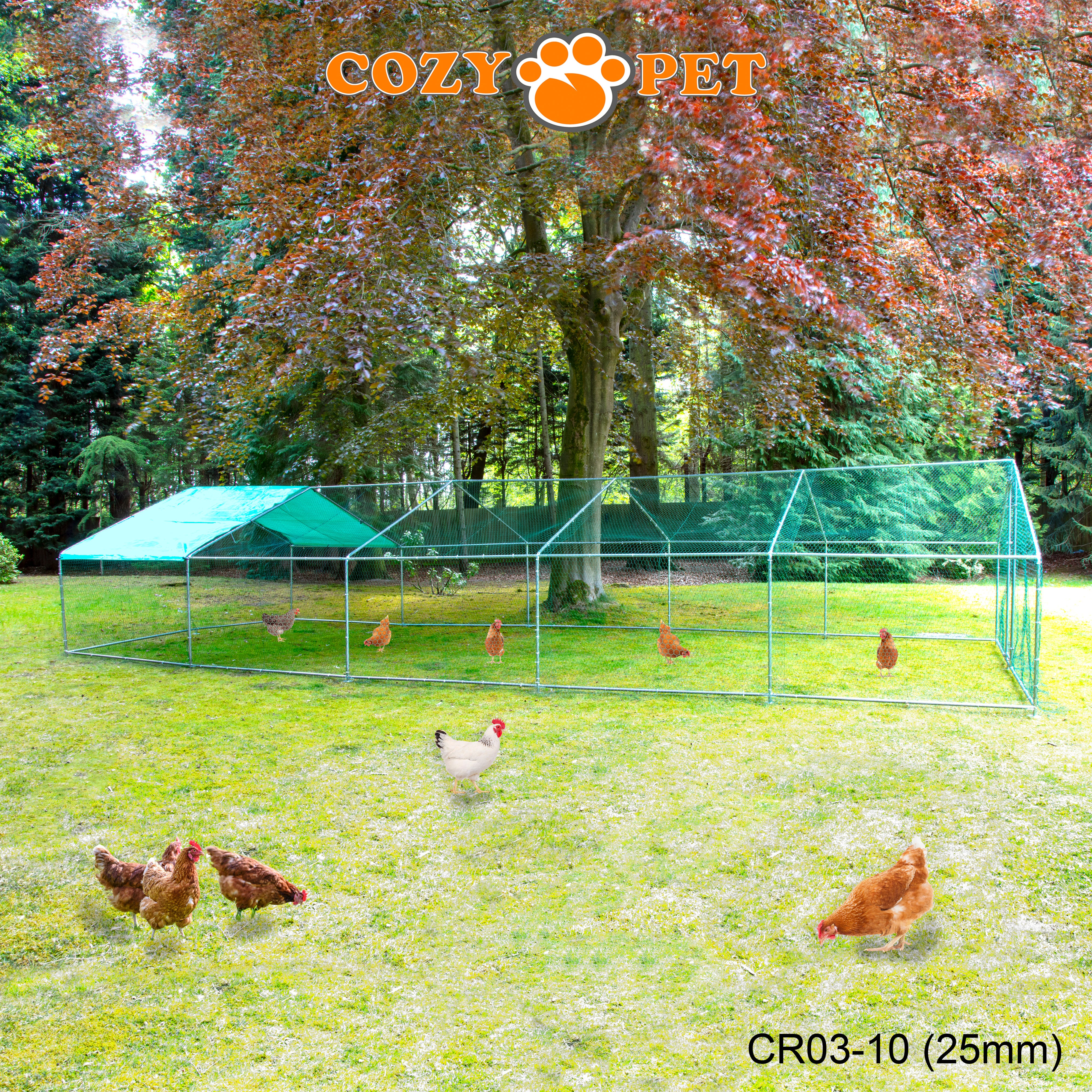 Chicken Run By Cozy Pet 3m X 10m 25mm Galvanised Steel Frame - CR03-10 (25mm)