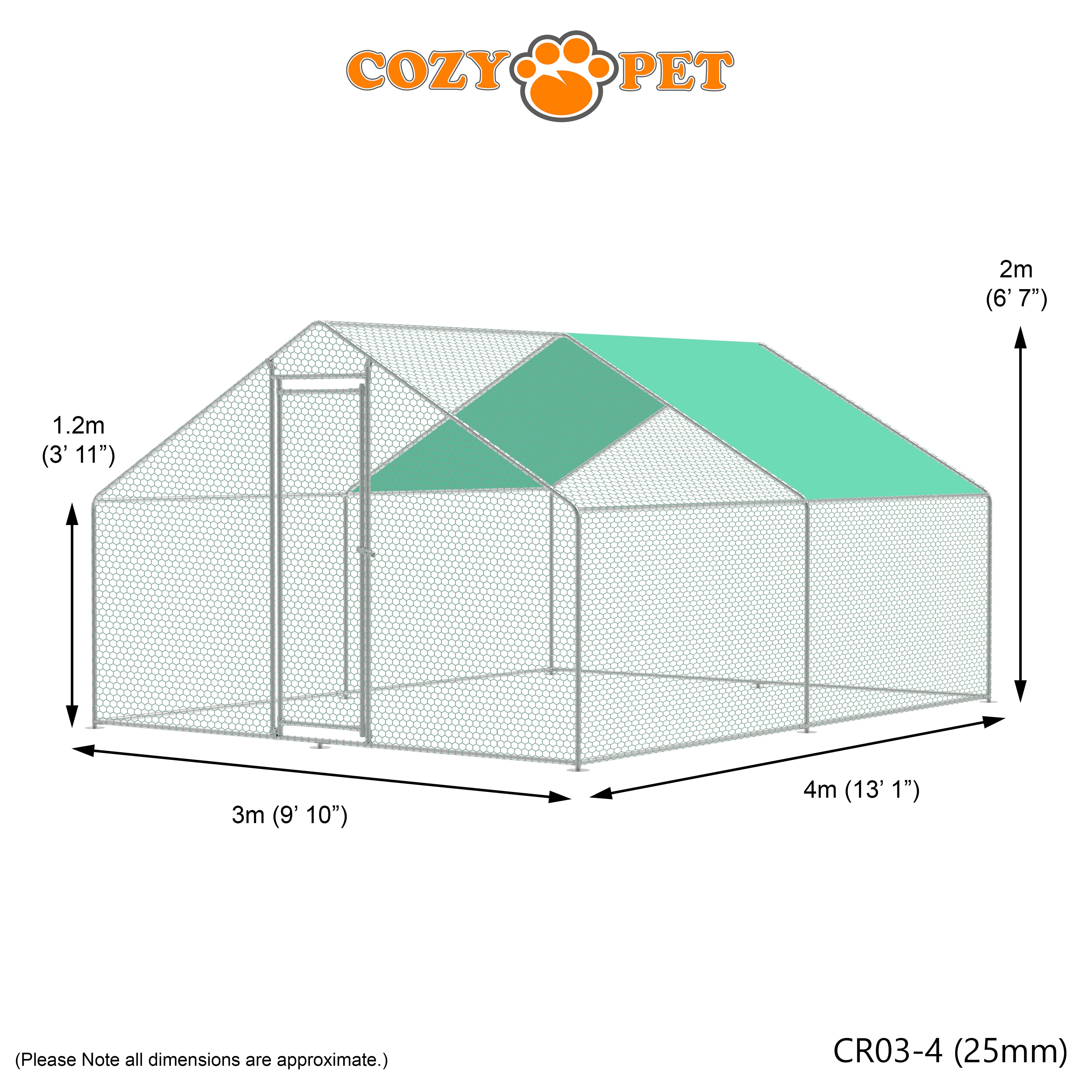 Chicken Run By Cozy Pet 3m X 4m 25mm Galvanised Steel Frame - CR03-4 (25mm)