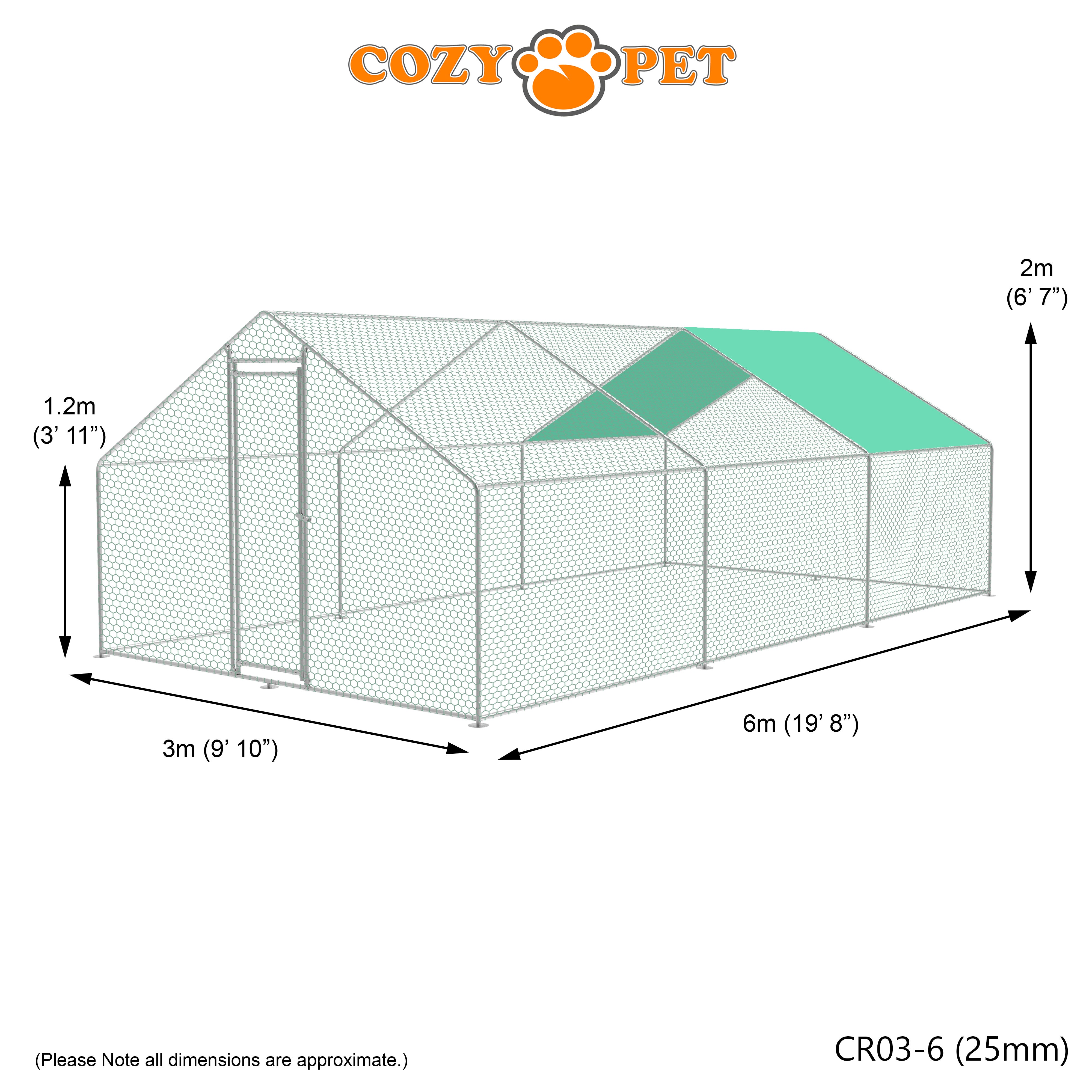 Chicken Run By Cozy Pet 3m X 6m 25mm Galvanised Steel Frame - CR03-6 (25mm)