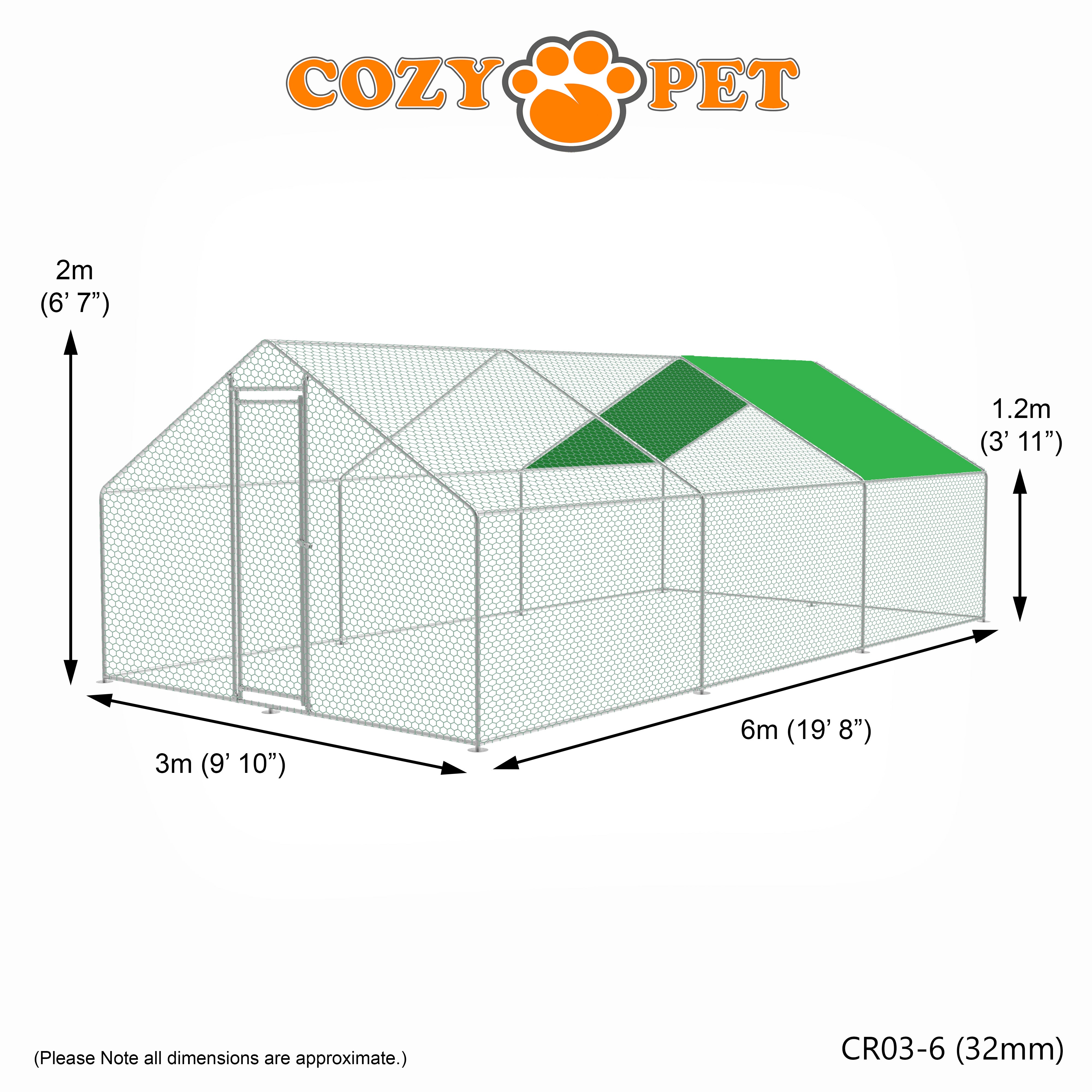 Chicken Run By Cozy Pet 3m X 6m 32mm Galvanised Steel Frame - CR03-6 (32mm)