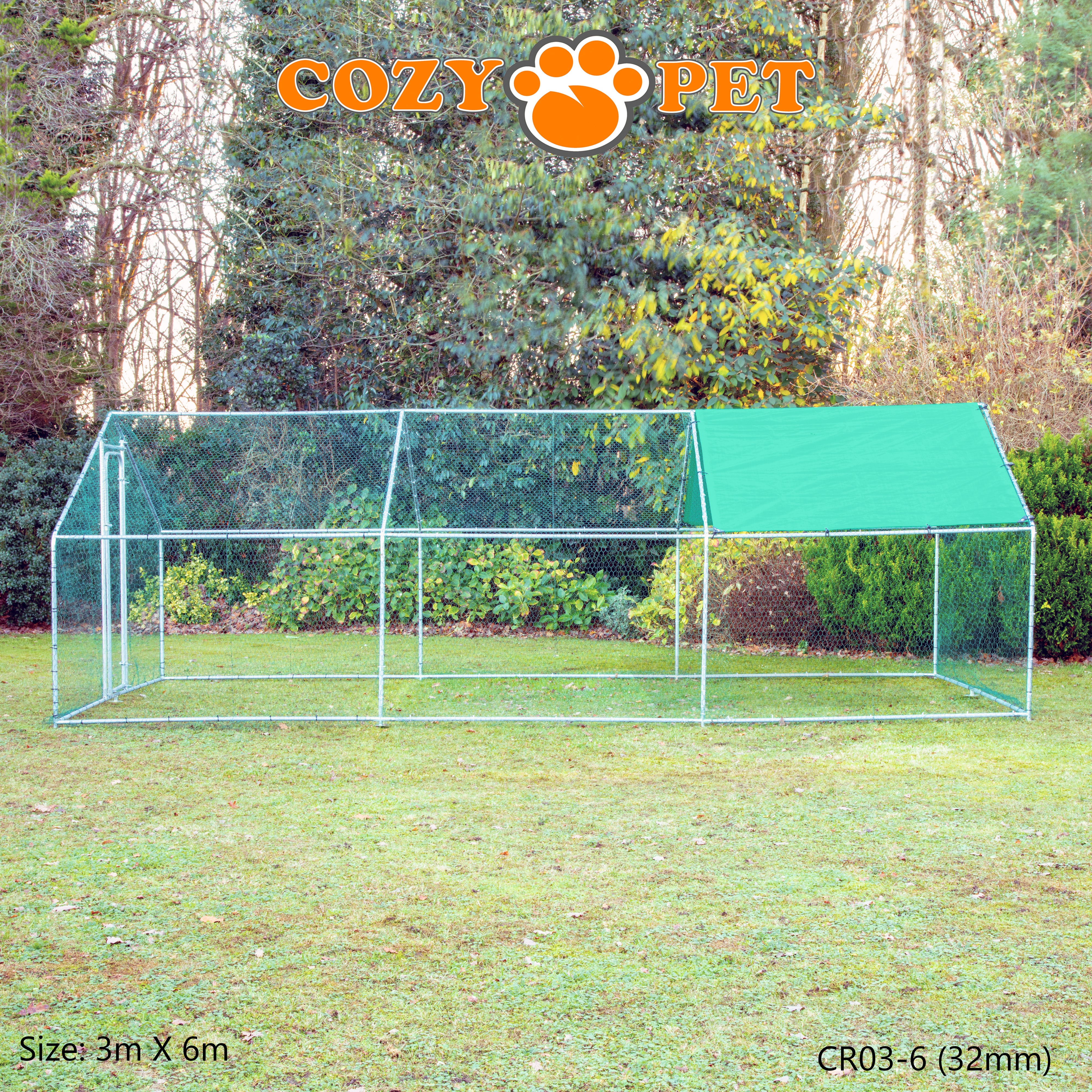 Chicken Run By Cozy Pet 3m X 6m 32mm Galvanised Steel Frame - CR03-6 (32mm)