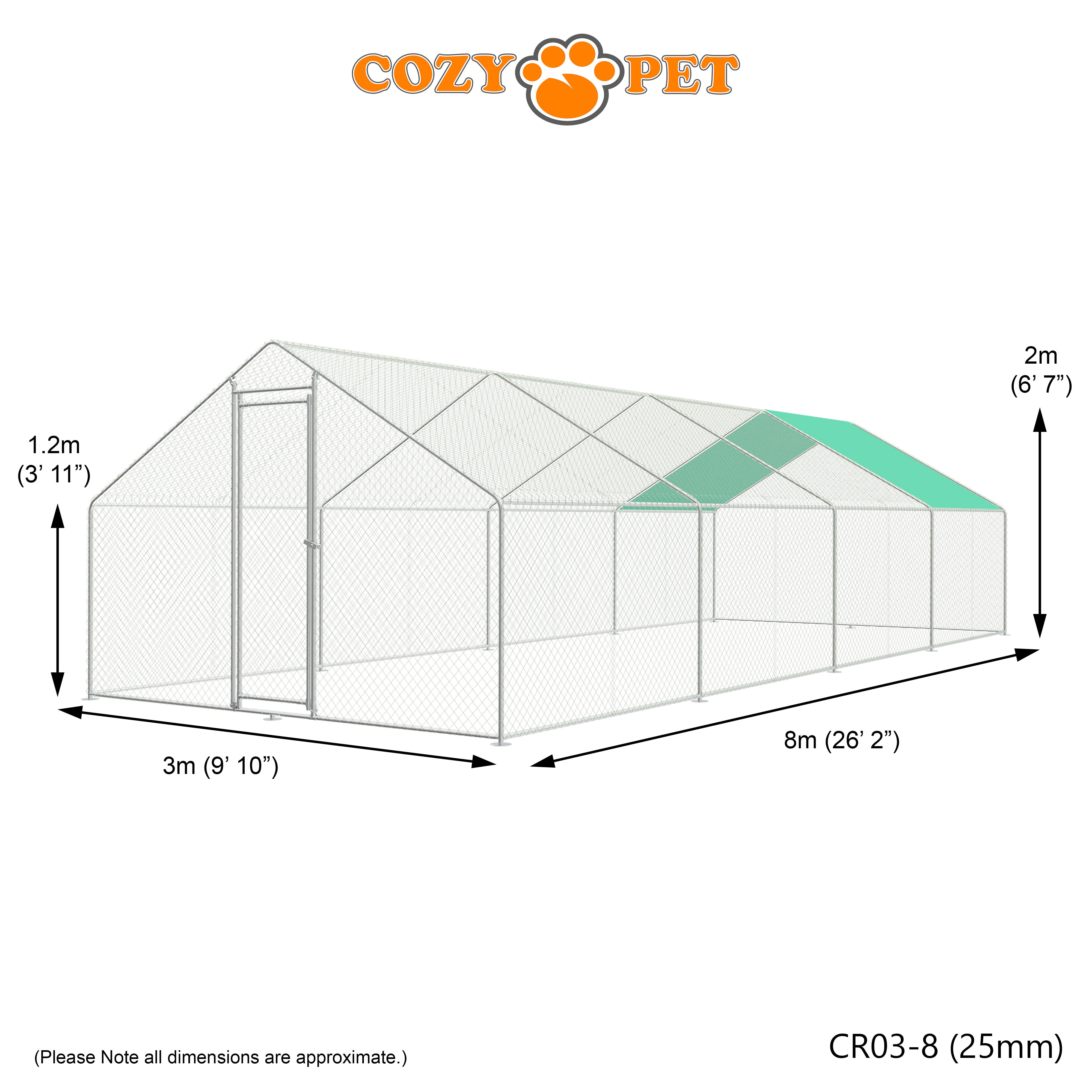 Chicken Run By Cozy Pet 3m X 8m 25mm Galvanised Steel Frame - CR03-8 (25mm)