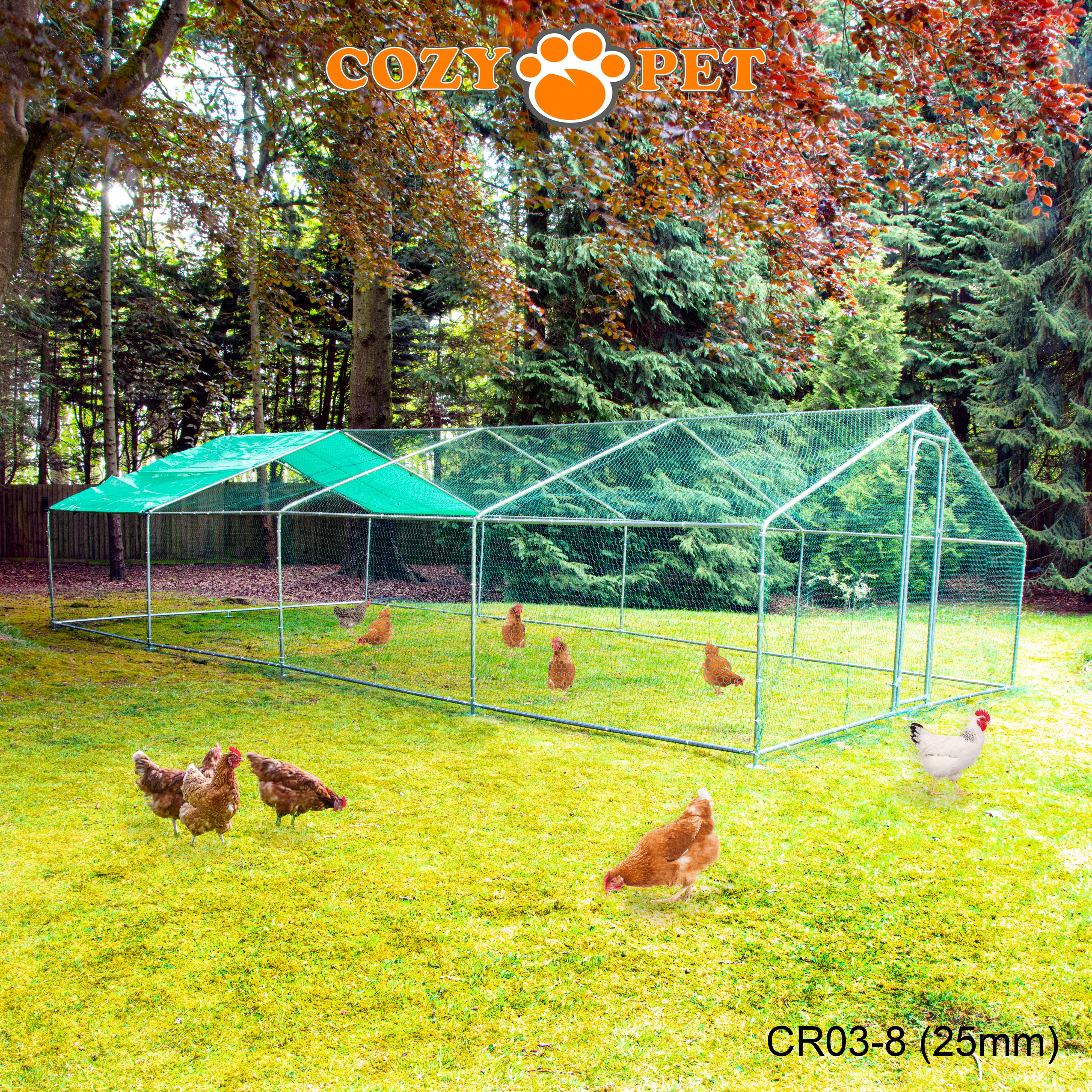 Chicken Run By Cozy Pet 3m X 8m 25mm Galvanised Steel Frame - CR03-8 (25mm)