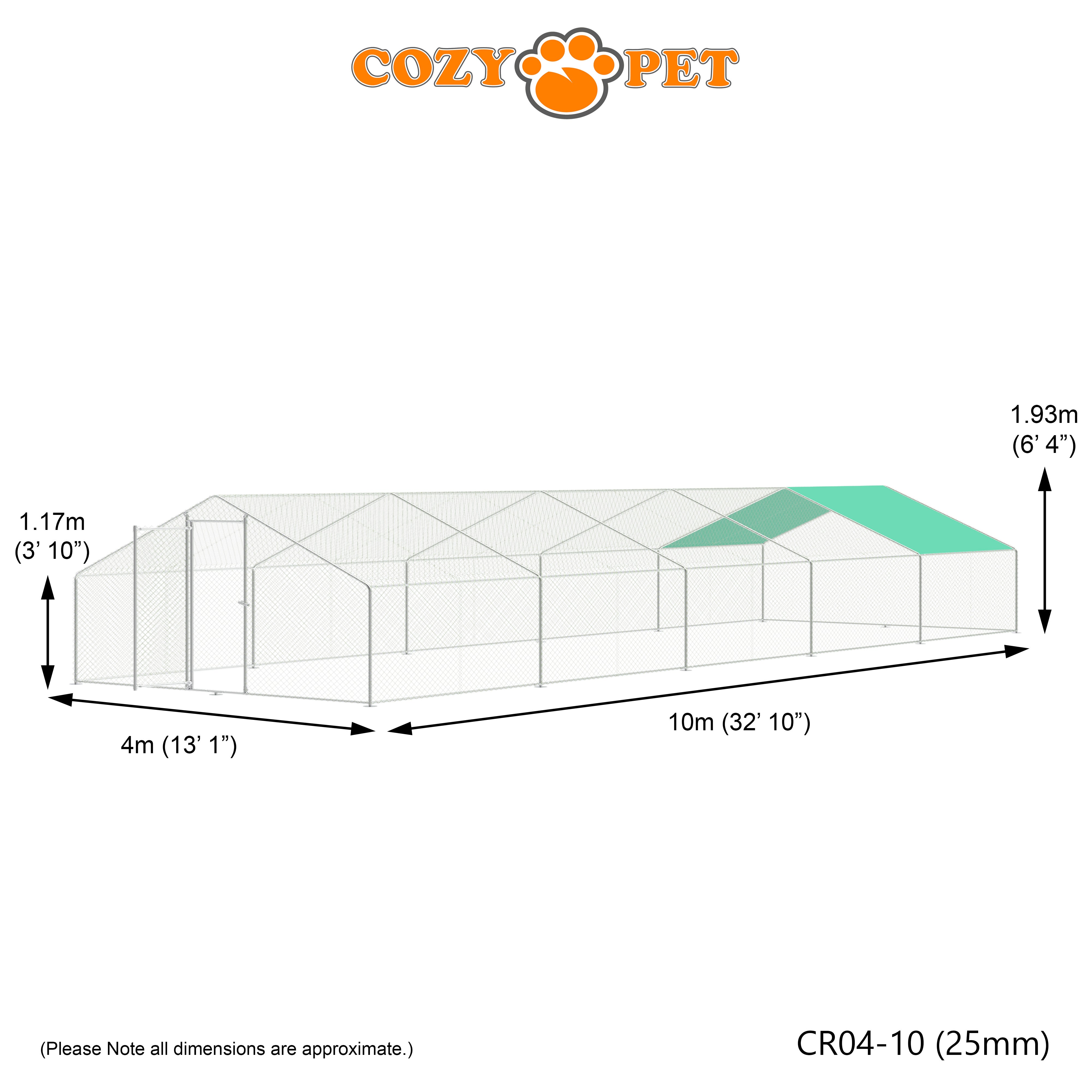 Chicken Run By Cozy Pet 4m X 10m 25mm Galvanised Steel Frame - CR04-10 (25mm)