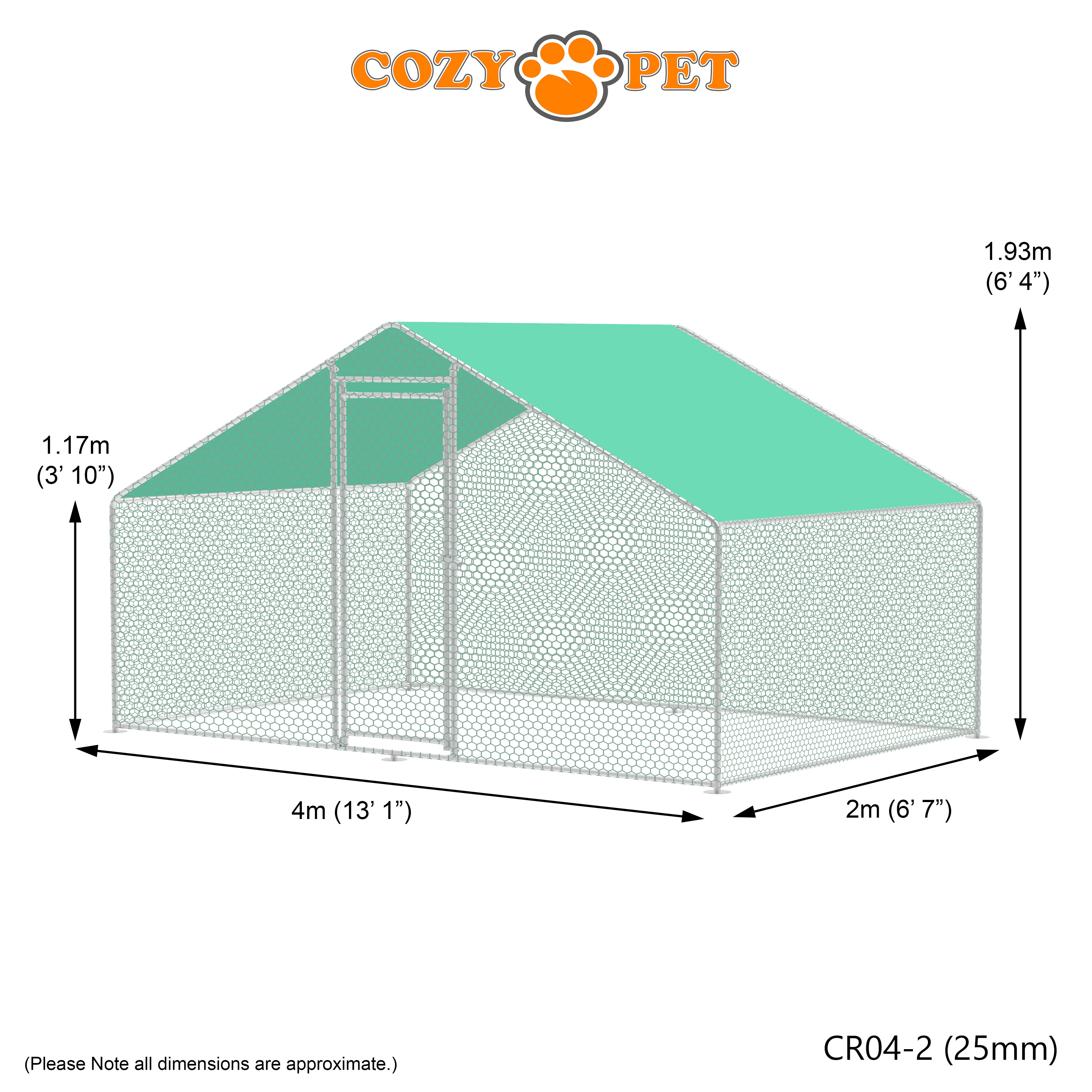 Chicken Run By Cozy Pet 4m X 2m 25mm Galvanised Steel Frame - CR04-2 (25mm)