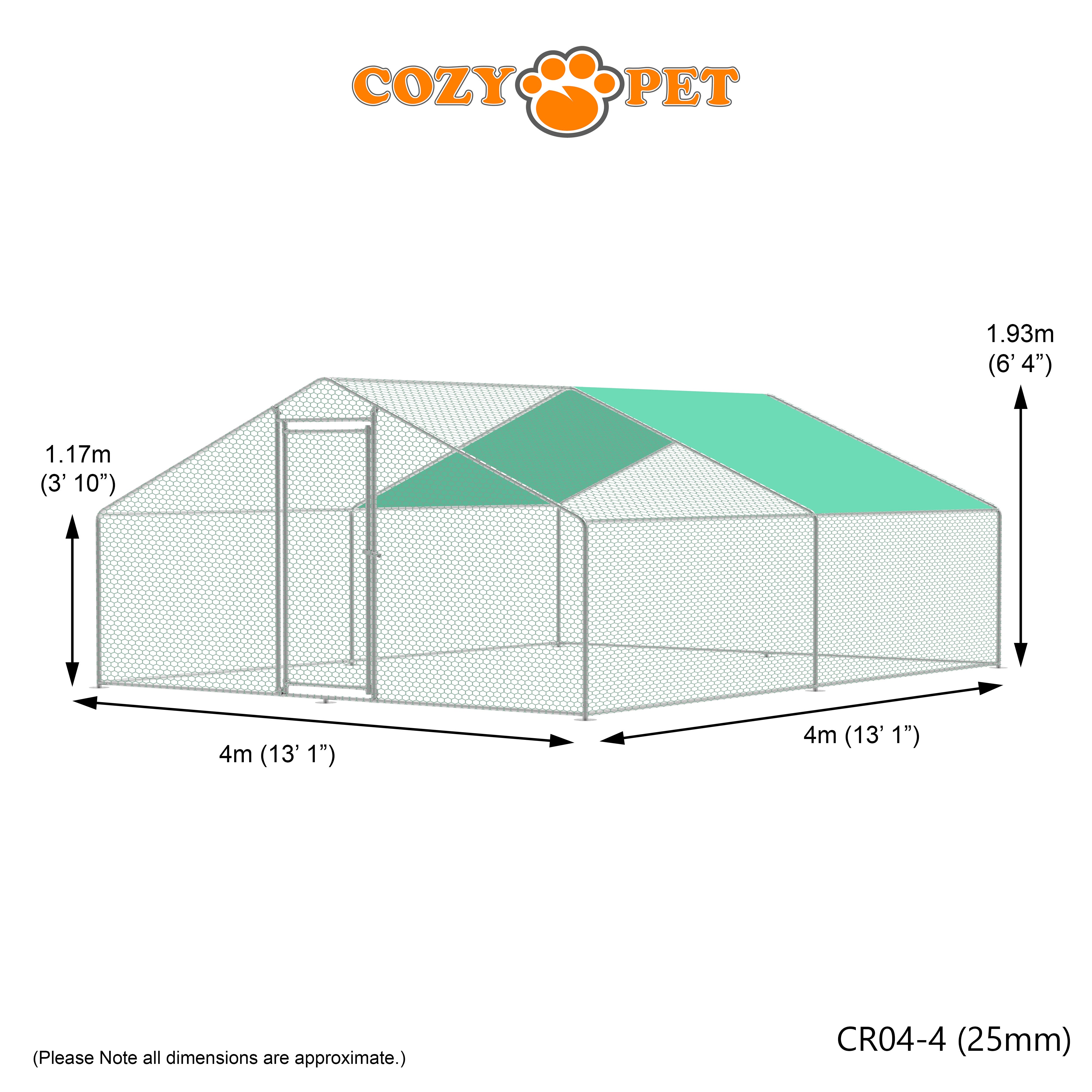 Chicken Run By Cozy Pet 4m X 4m 25mm Galvanised Steel Frame - CR04-4 (25mm)