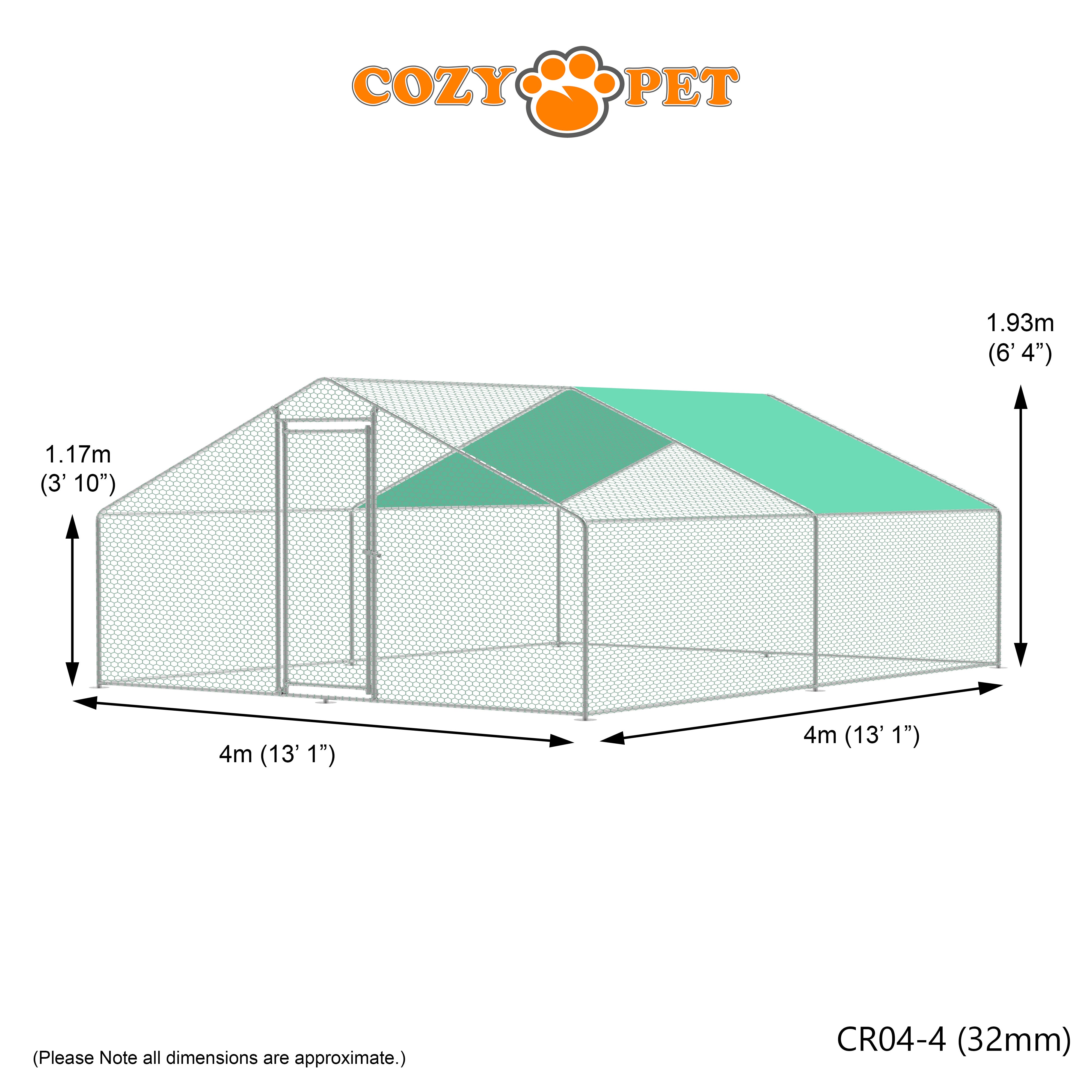 Chicken Run By Cozy Pet 4m X 4m 32mm Galvanised Steel Frame - CR04-4 (32mm)