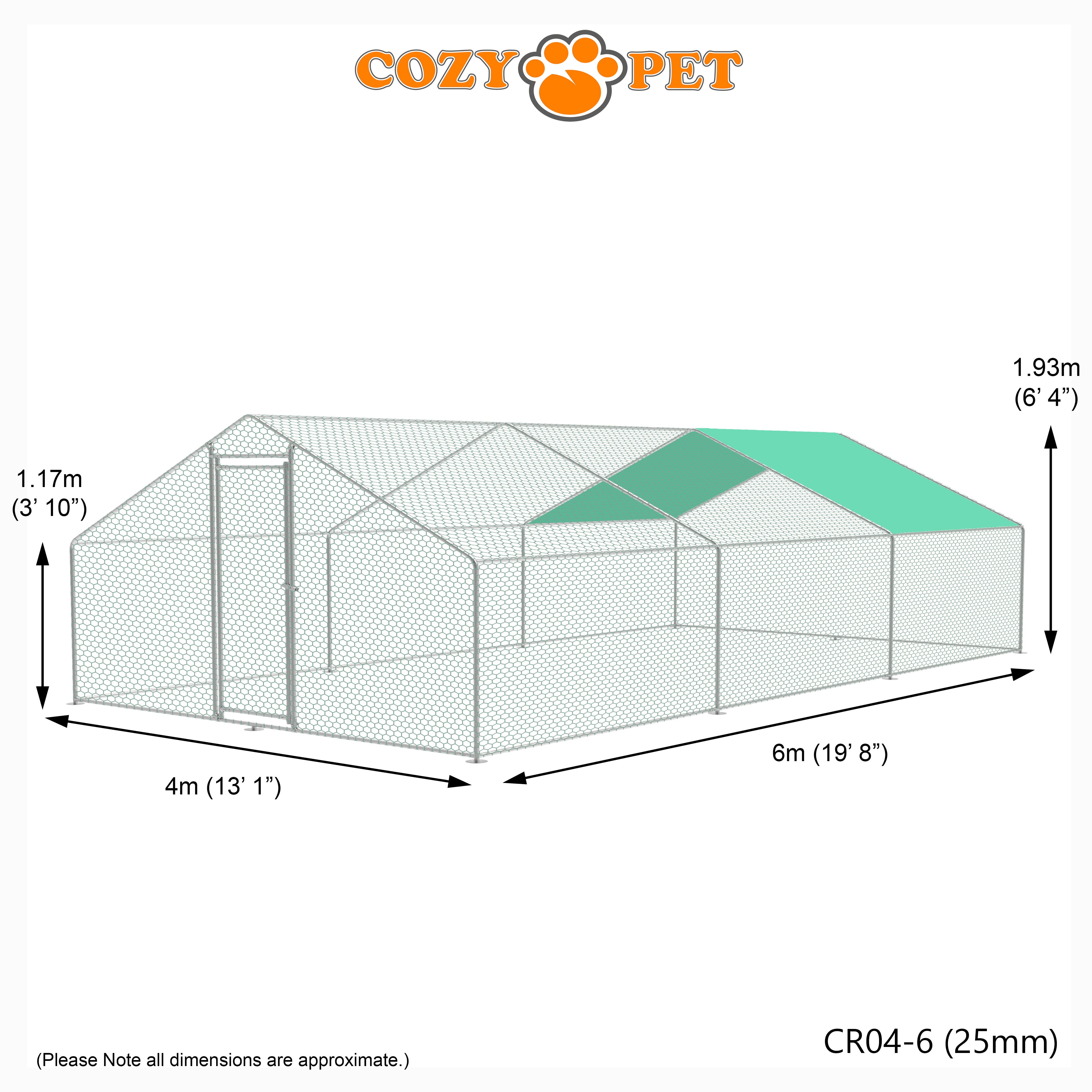 Chicken Run By Cozy Pet 4m X 6m 25mm Galvanised Steel Frame - CR04-6 (25mm)