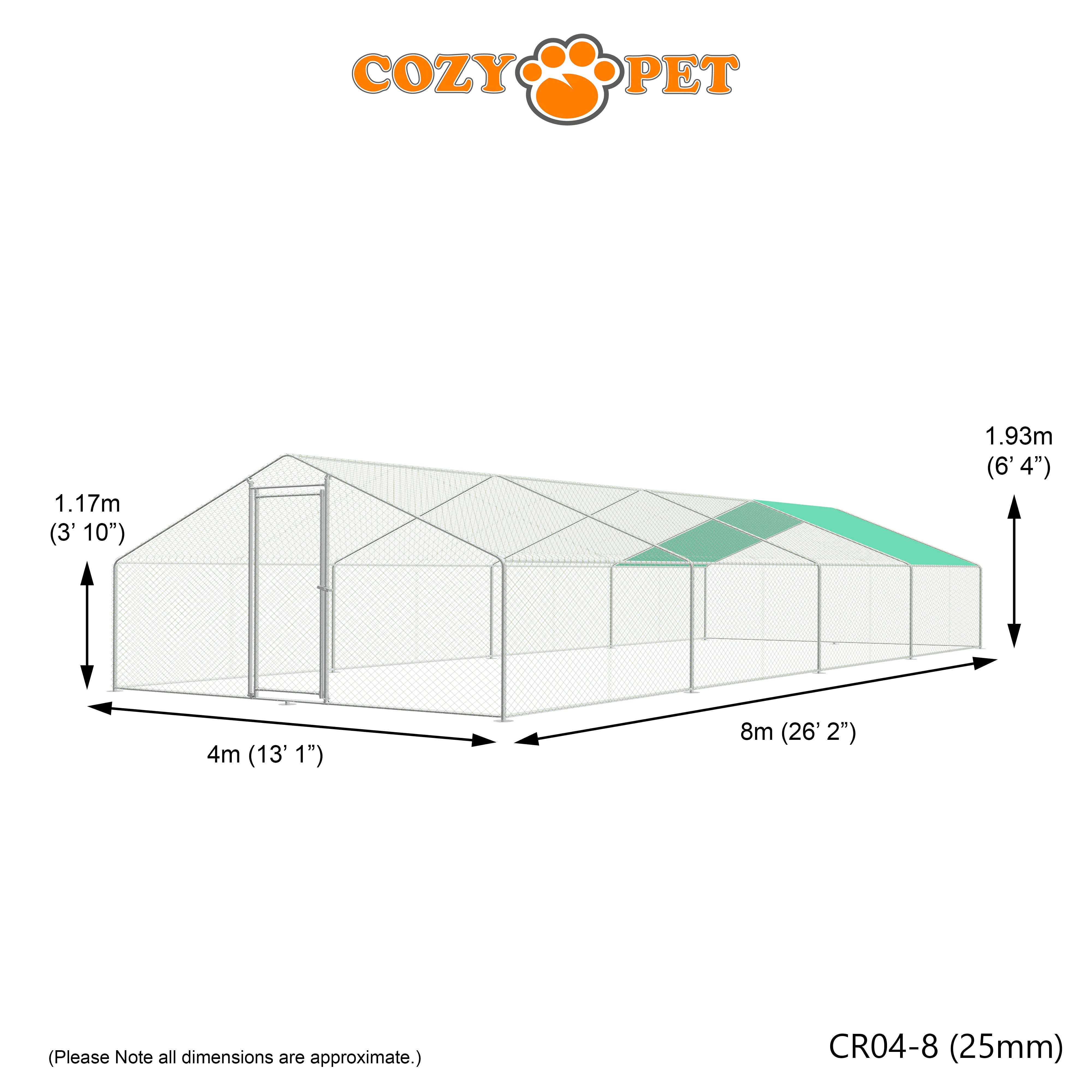 Chicken Run By Cozy Pet 4m X 8m 25mm Galvanised Steel Frame - CR04-8 (25mm)